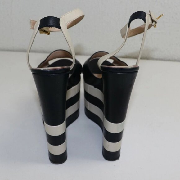 GUCCI BLU/MYSTIC WHITE ANKLE STRAP NAPPA CHARLOTTE WEDGES US 8.5 EU39 - Picture 5 of 15